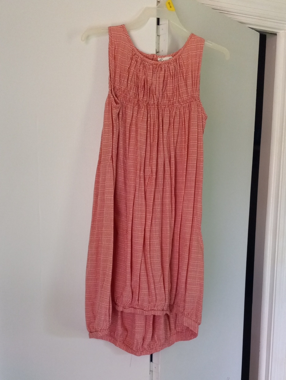 Girls Sleeveless Smocked Coral Check Dress